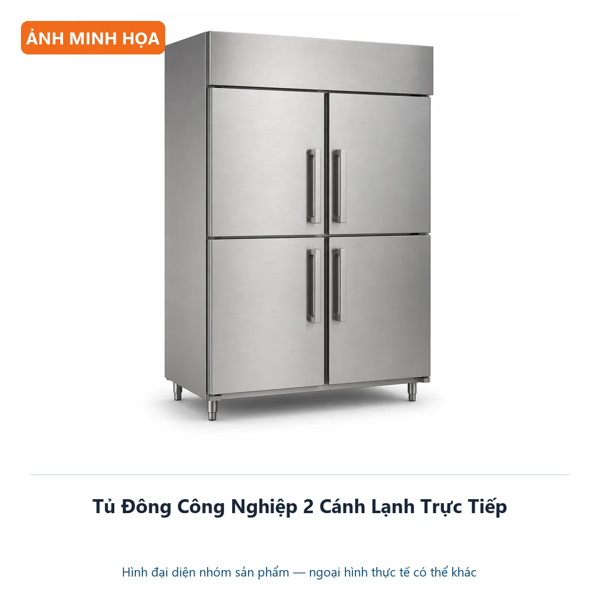 Tủ Đông Công Nghiệp 2 Cánh Lạnh Trực Tiếp – ảnh minh họa thiết bị inox công nghiệp.