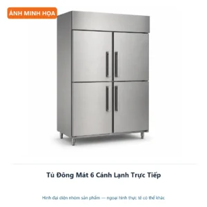Tủ Đông Mát 6 Cánh Lạnh Trực Tiếp – ảnh minh họa thiết bị inox công nghiệp.