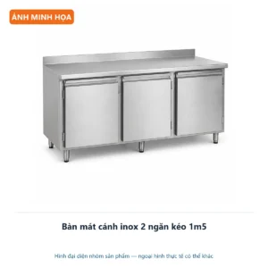 Bàn mát cánh inox 2 ngăn kéo 1m5 – ảnh minh họa thiết bị inox công nghiệp.